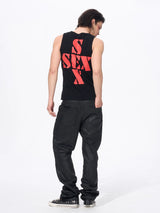 White Cotton Letter Print Sleeveless Tank Top
