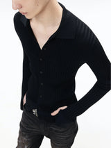 Ribbed Sheer Fitted Knit Cardigan