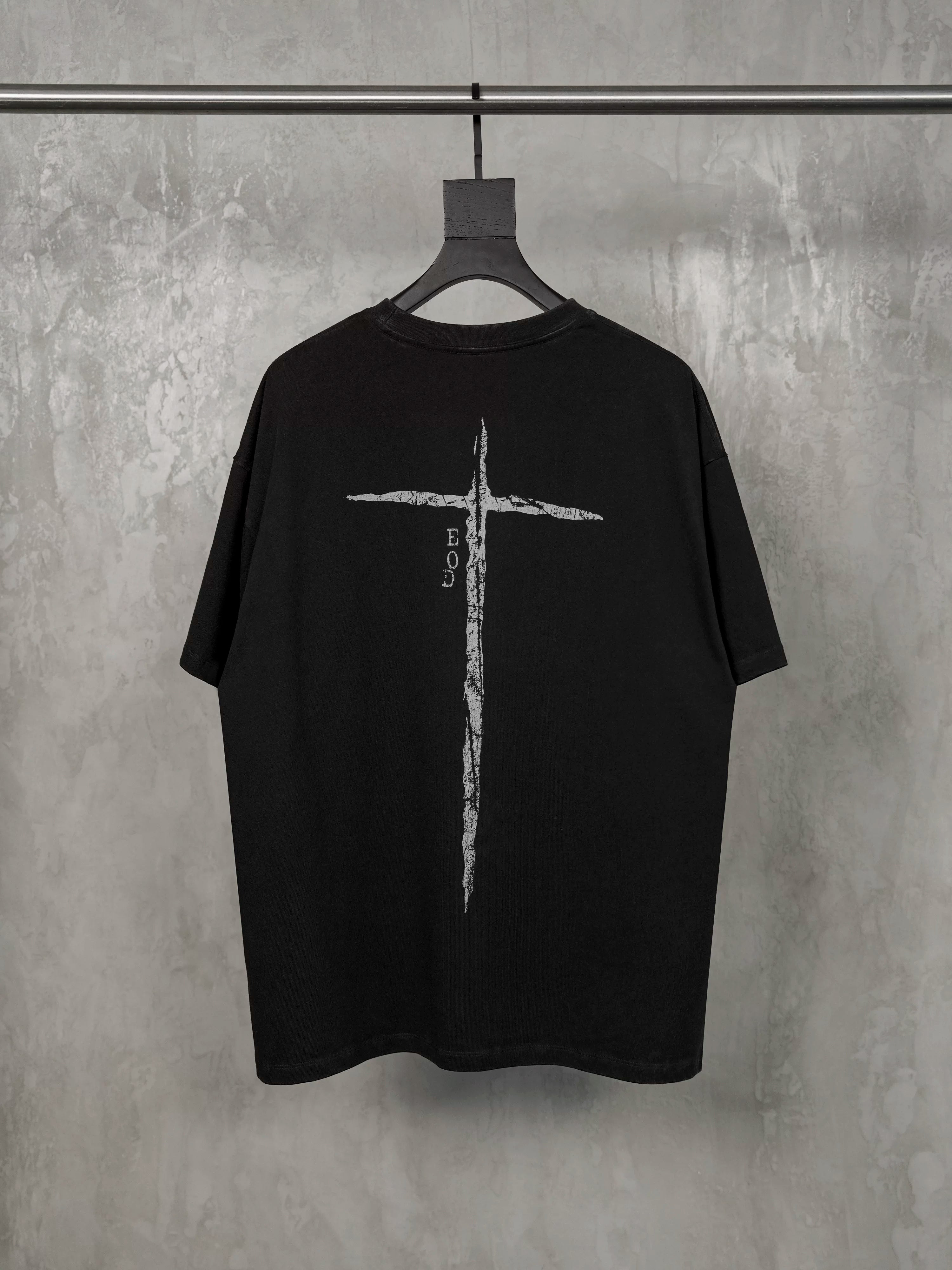 Washed Black Printed Cotton Loose T-Shirt