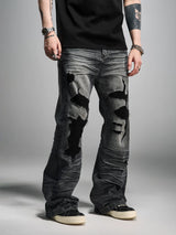 Distressed Gray Wash Relaxed Curved Jeans
