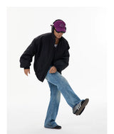 Unisex Black Stand Collar Padded Jacket