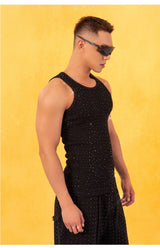Rhinestone Ribbed Stretchy Metal Tank Tops