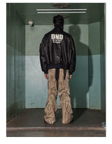 Distressed Drawstring Flare Cargo Pants