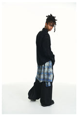 Washed Distressed Detachable Plaid Jeans