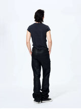 Men's Metallic Zip Waxed Straight Jeans