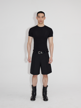 Asymmetric Placket Wool Feel Bermuda Shorts