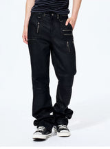 Men's Metallic Zip Waxed Straight Jeans