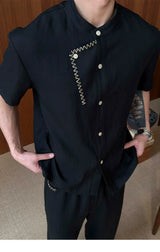 Contrast False Placket Short Sleeve Shirt