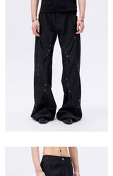 Pleated Wide Leg Raw Denim Jeans