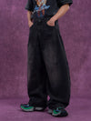 Men's Faded Black Curved Wide Jeans