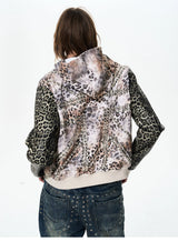 Leopard Patchwork Hooded Rivet Jacket