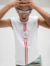 Men's White Loose Hand-Printed Tank Tops