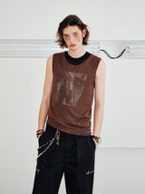 Men's Sleeveless Printed Linen-like Zip Vest