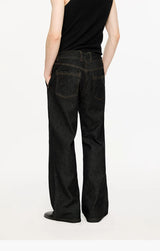 Washed Color-Blocked Floral Jacquard Flare Jeans