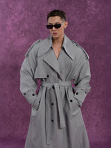 Belted Vintage Taupe Striped Cape Coat