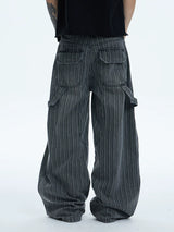 Distressed Striped Patchwork Baggy Work Pants