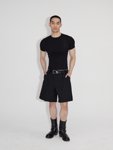 Asymmetric Placket Wool Feel Bermuda Shorts