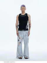 Fitted Cross Print Ribbed Tank Tops