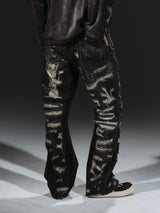 Heavyweight Distressed Embroidered Patchwork Flared Jeans