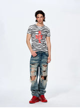 Zebra Print Letter Graphic Crew Neck Tee