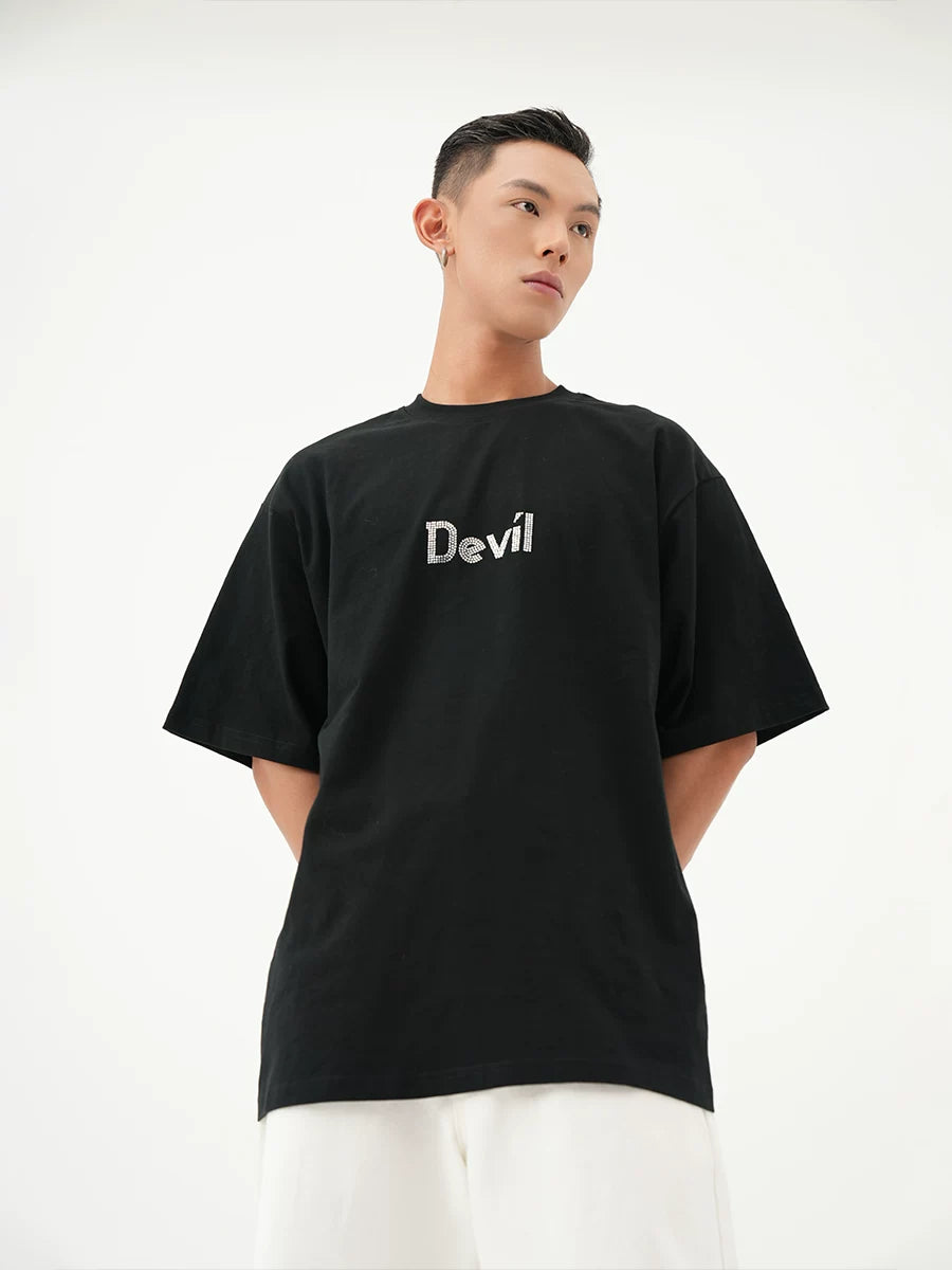 Black Sequin Devil Wing Tee