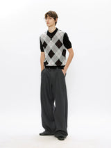Men's Wool Houndstooth Pleated A-Line Pants