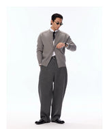 Grey Pinstripe Wool Blend Trousers