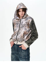 Leopard Patchwork Hooded Rivet Jacket