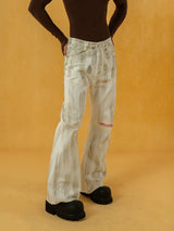 Men's Vintage White Sickle-Print Flare Jeans