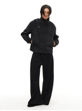 Collared Buttoned Adjustable Waist Wool Jacket