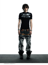 3D Tiger Print Flare Jeans