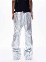 Men's Liquid Metal Silver Flared Jeans
