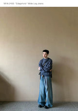Wide Leg Cuffed Washed Jeans