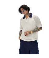 Double Collar Cutout Cotton Polo
