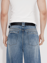 Heavyweight Natural Wash Asymmetrical Cargo Jeans