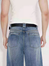 Heavyweight Natural Wash Asymmetrical Cargo Jeans