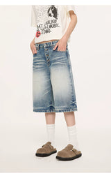 Whisker Wash Button Denim Shorts