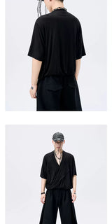 Black Y-Neck Magnetic Double Door Tee