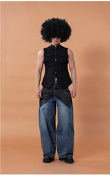 Black Slim Stand Collar Chinese Vest