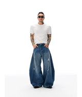Vintage Washed Distressed Curved Banana Jeans