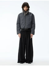 Fitted Two-tone Grid Fur Collar Jacket