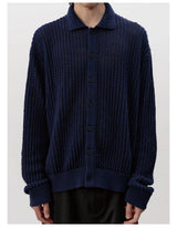 Pick Stitch Polo Collar Knitted Cardigan