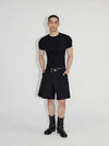 Asymmetric Placket Wool Feel Bermuda Shorts