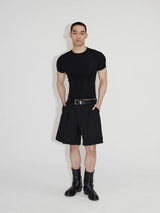 Asymmetric Placket Wool Feel Bermuda Shorts