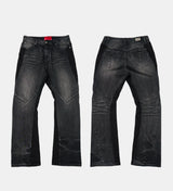 Stretchy Patchwork Crinkled Washed Flare Jeans