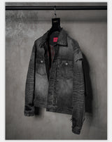 Washed Grey Plaid Lined Denim Jacket