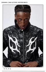 American Printed Pleated Leather Biker Jacket