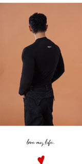 Black Gothic Print Fitted Long-Sleeve Tee
