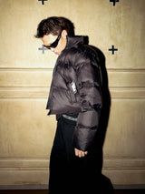 Black Short Down Stand Collar Jacket