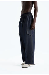 Indigo Denim-Style Drawstring Waist Cargo Pants